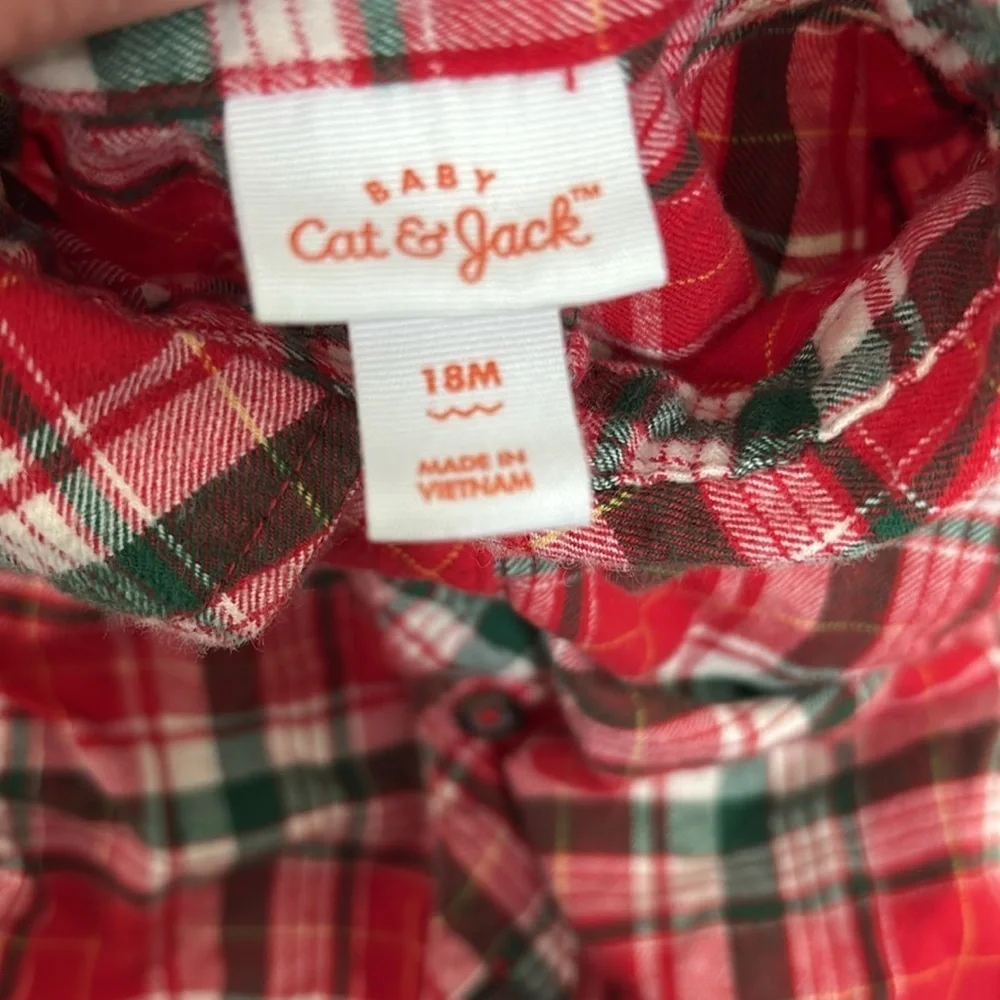 Baby Cat & Jack long sleeve polo onesies 18 months red and green stripes
